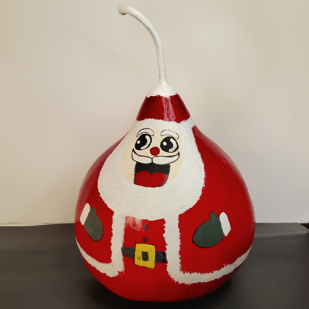 Santa Gourd painted folk art 10"